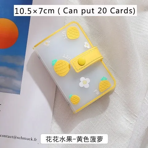 Realaiot 26 Card Slots Card Holder With Button Photocard ID Holder Photo Album Cute Cartoon Fruit Animal Print Name Card ID Holder Book
