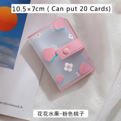 Realaiot 26 Card Slots Card Holder With Button Photocard ID Holder Photo Album Cute Cartoon Fruit Animal Print Name Card ID Holder Book