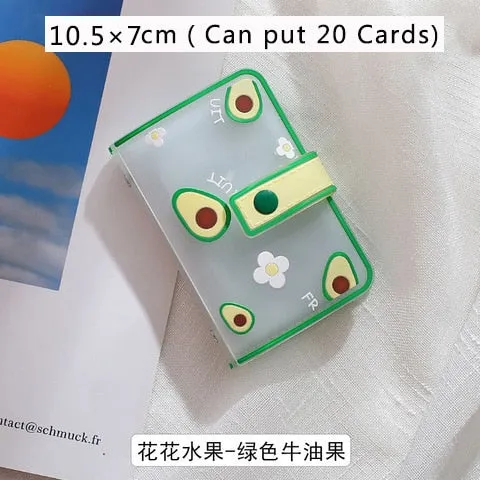 Realaiot 26 Card Slots Card Holder With Button Photocard ID Holder Photo Album Cute Cartoon Fruit Animal Print Name Card ID Holder Book
