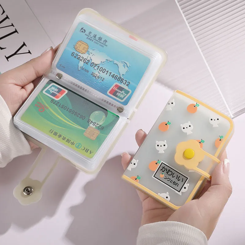 Realaiot 26 Card Slots Card Holder With Button Photocard ID Holder Photo Album Cute Cartoon Fruit Animal Print Name Card ID Holder Book