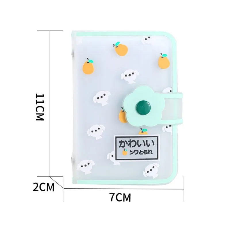 Realaiot 26 Card Slots Card Holder With Button Photocard ID Holder Photo Album Cute Cartoon Fruit Animal Print Name Card ID Holder Book