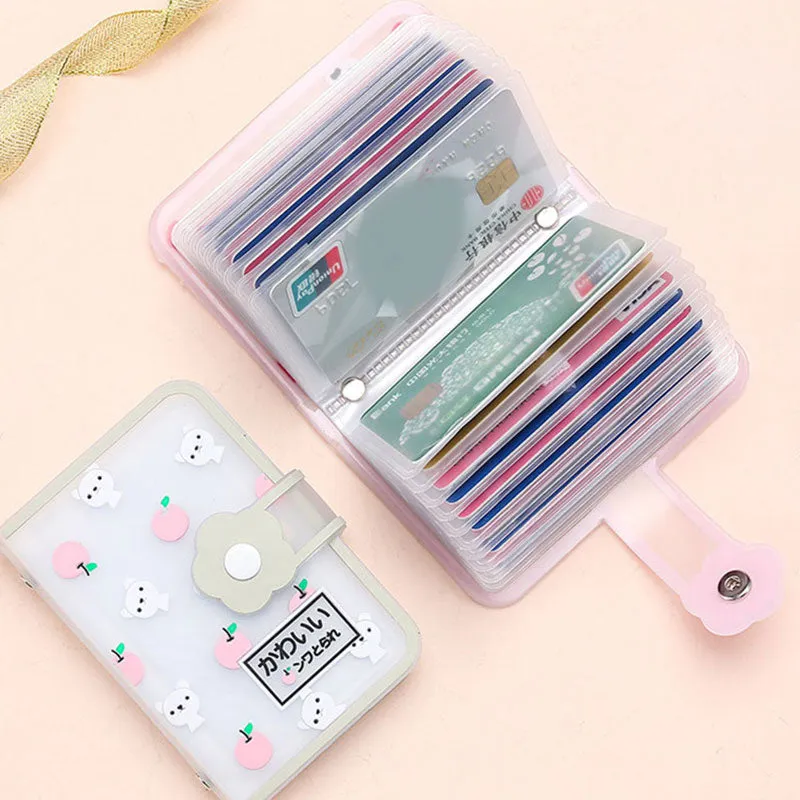 Realaiot 26 Card Slots Card Holder With Button Photocard ID Holder Photo Album Cute Cartoon Fruit Animal Print Name Card ID Holder Book