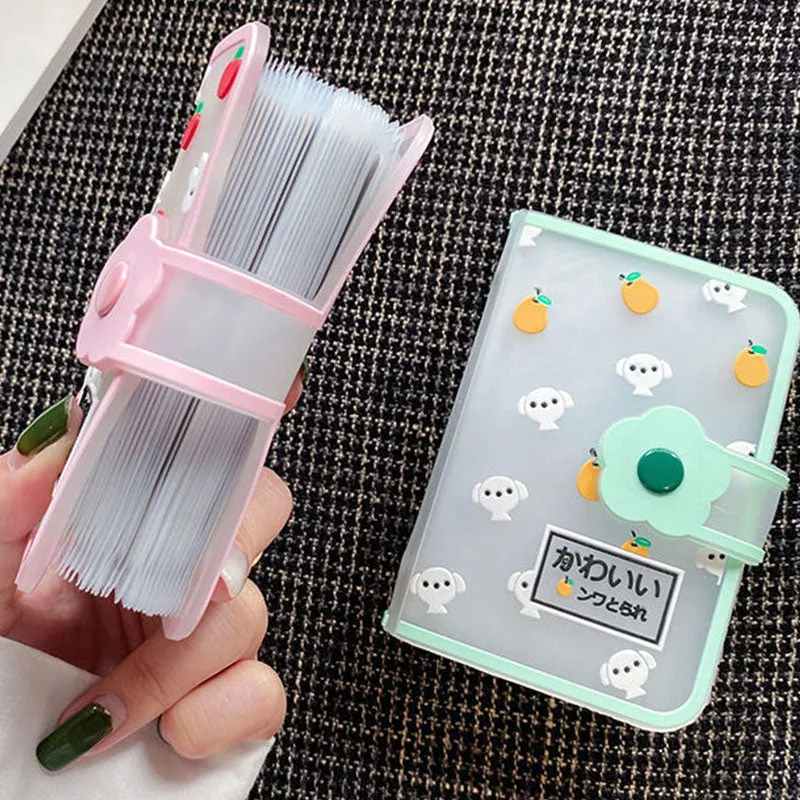 Realaiot 26 Card Slots Card Holder With Button Photocard ID Holder Photo Album Cute Cartoon Fruit Animal Print Name Card ID Holder Book