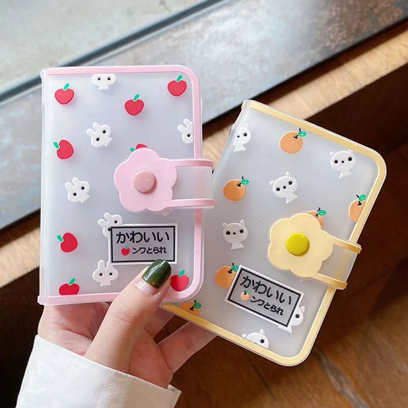 Realaiot 26 Card Slots Card Holder With Button Photocard ID Holder Photo Album Cute Cartoon Fruit Animal Print Name Card ID Holder Book