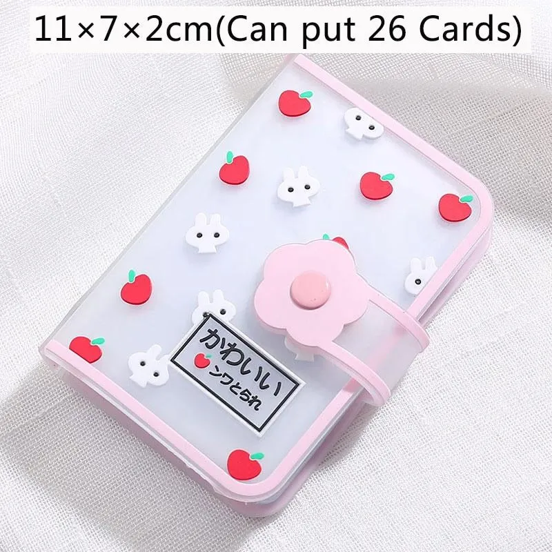 Realaiot 26 Card Slots Card Holder With Button Photocard ID Holder Photo Album Cute Cartoon Fruit Animal Print Name Card ID Holder Book