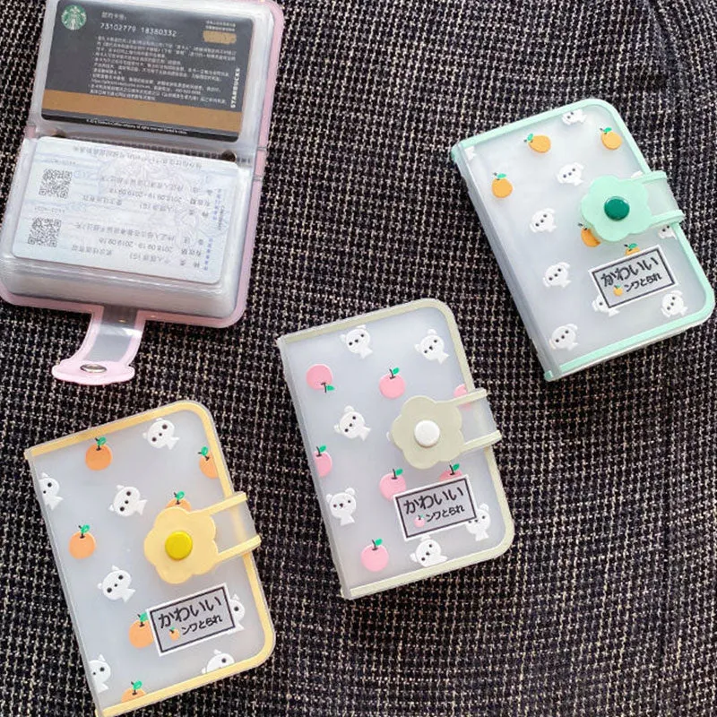 Realaiot 26 Card Slots Card Holder With Button Photocard ID Holder Photo Album Cute Cartoon Fruit Animal Print Name Card ID Holder Book