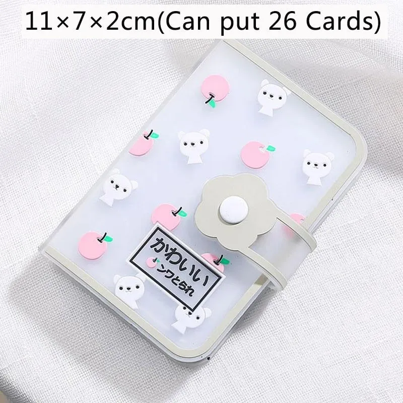 Realaiot 26 Card Slots Card Holder With Button Photocard ID Holder Photo Album Cute Cartoon Fruit Animal Print Name Card ID Holder Book