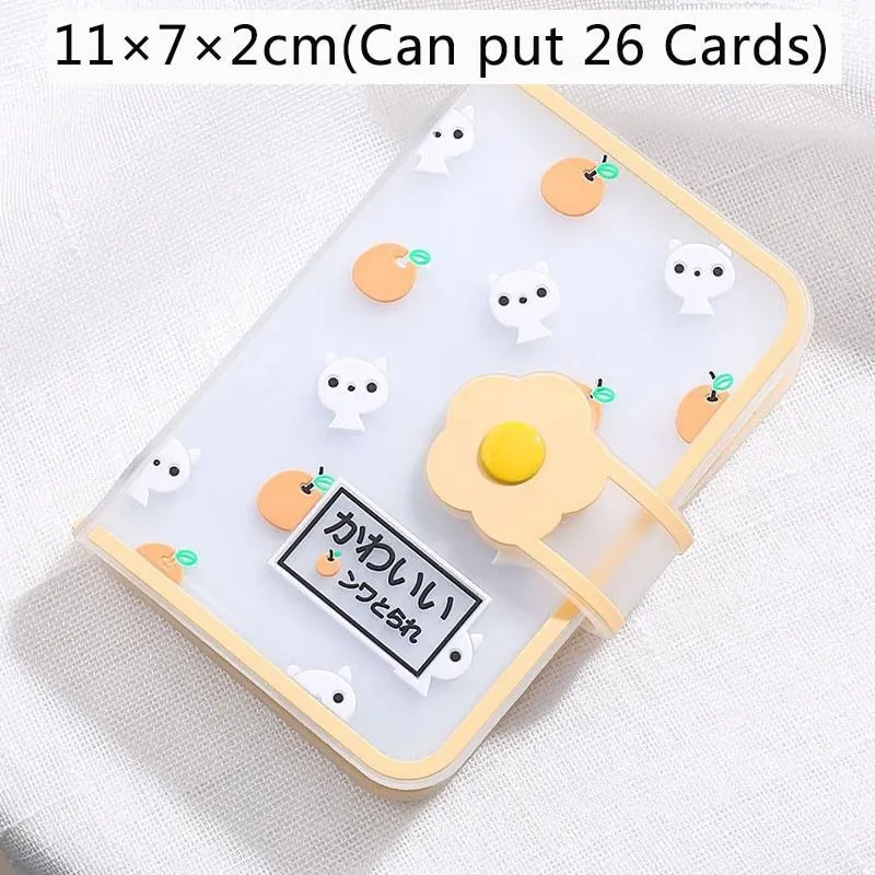 Realaiot 26 Card Slots Card Holder With Button Photocard ID Holder Photo Album Cute Cartoon Fruit Animal Print Name Card ID Holder Book