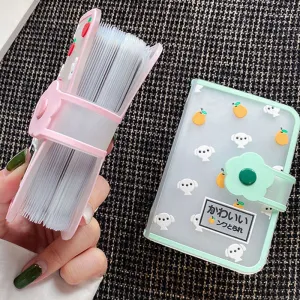 Realaiot 26 Card Slots Card Holder With Button Photocard ID Holder Photo Album Cute Cartoon Fruit Animal Print Name Card ID Holder Book