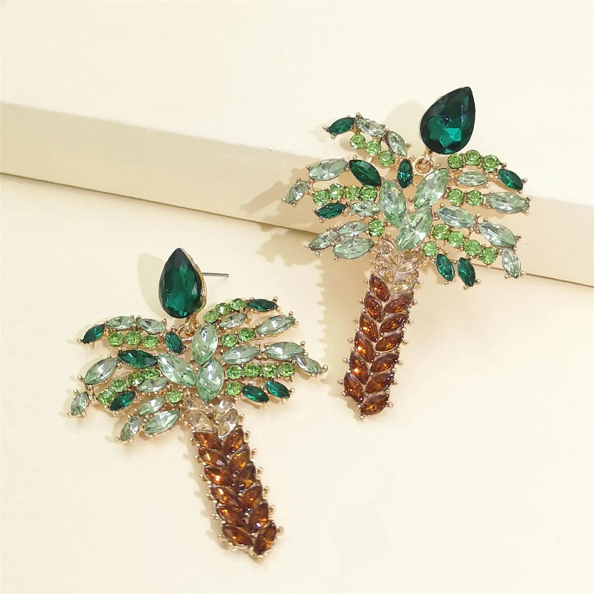 Red Crystal & Cubic Zirconia 18K Gold-Plated Palm Tree Drop Earrings