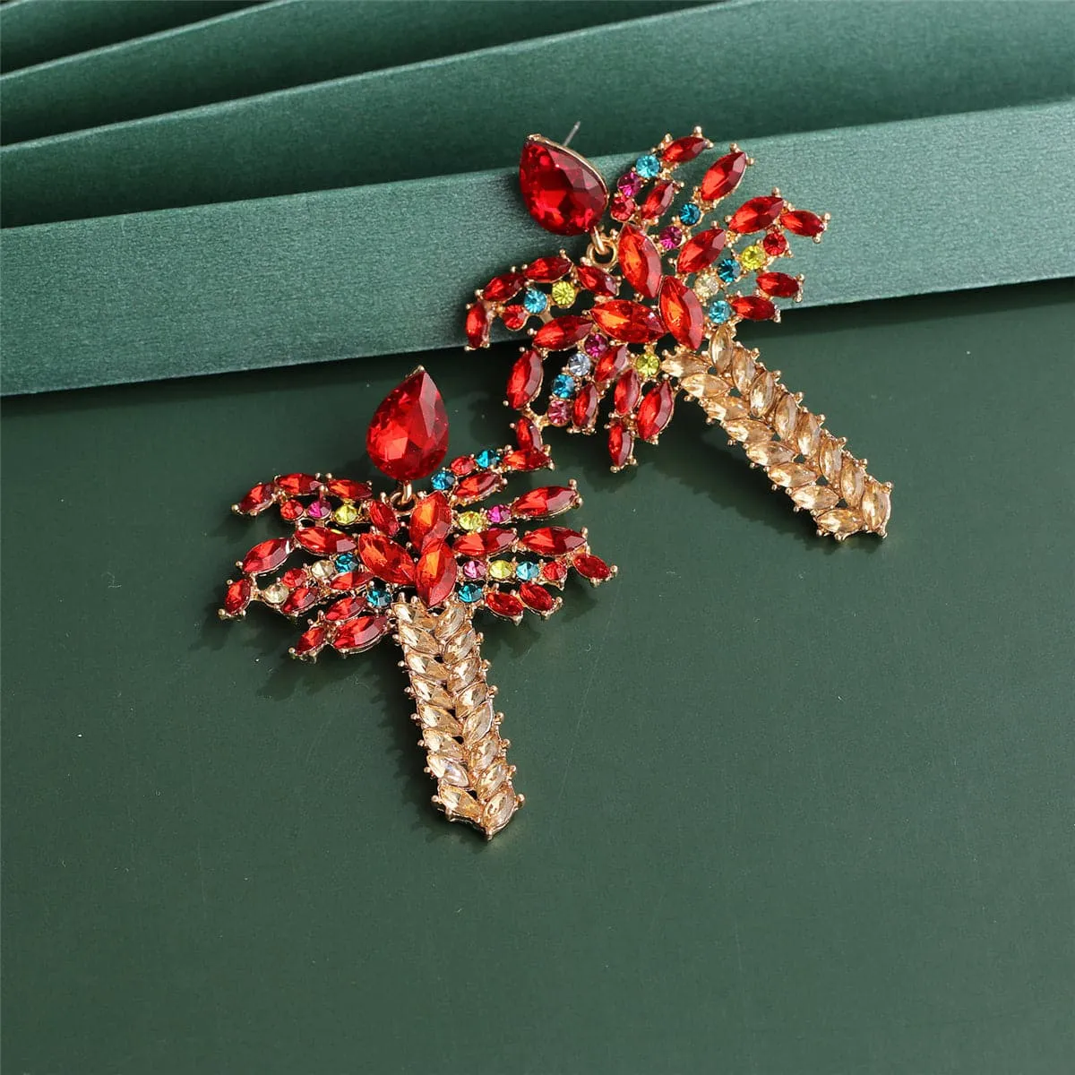 Red Crystal & Cubic Zirconia 18K Gold-Plated Palm Tree Drop Earrings