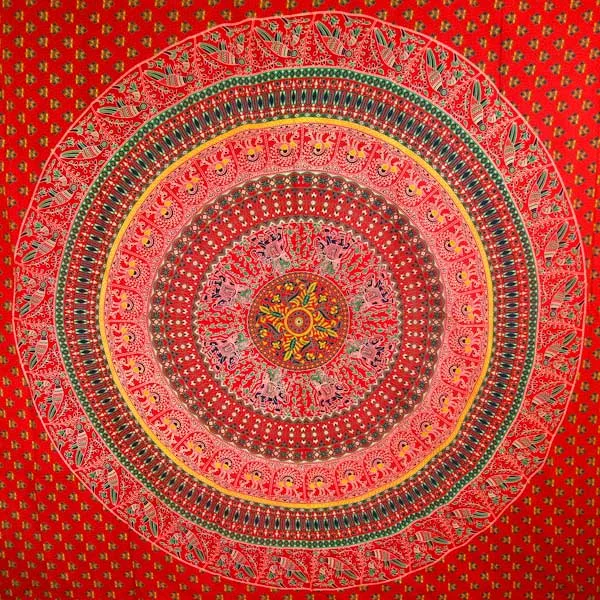 Red Elephants & Birds Tapestry
