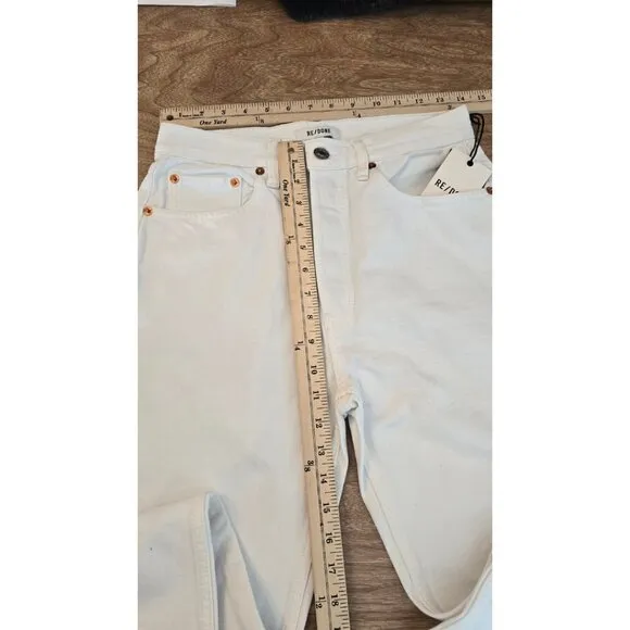 Re/Done Jeans Women's 27 White Denim Straight 90s High Rise Loose Button Fly