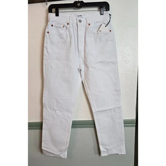 Re/Done Jeans Women's 27 White Denim Straight 90s High Rise Loose Button Fly