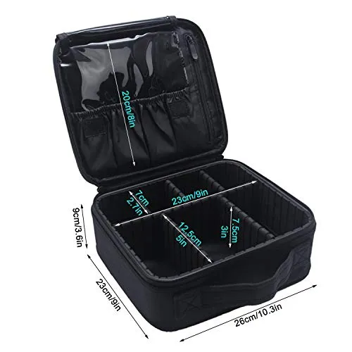 Relavel Travel Makeup Train Case Makeup Cosmetic Case Organizer Portable Artist Storage Bag with Adjustable Dividers for Cosmetics Makeup Brushes Toiletry Jewelry Digital Accessories Black
