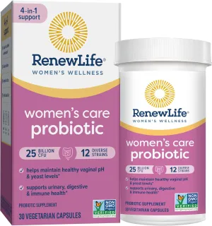 Renew Life Women's Probiotic Capsules, Supports pH Balance for Women, Vaginal, Urinary, Digestive and Immune Health, L. Rhamnosus GG, Dairy, Soy and Gluten-Free, 25 Billion CFU - 30 Ct