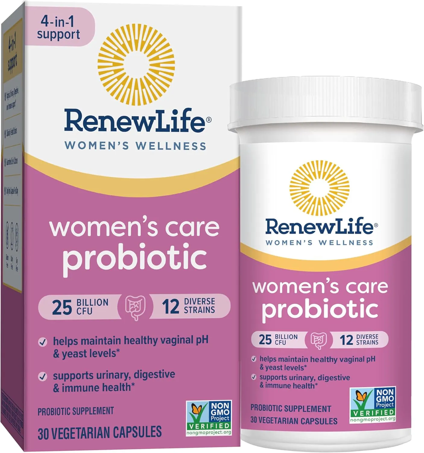Renew Life Women's Probiotic Capsules, Supports pH Balance for Women, Vaginal, Urinary, Digestive and Immune Health, L. Rhamnosus GG, Dairy, Soy and Gluten-Free, 25 Billion CFU - 30 Ct