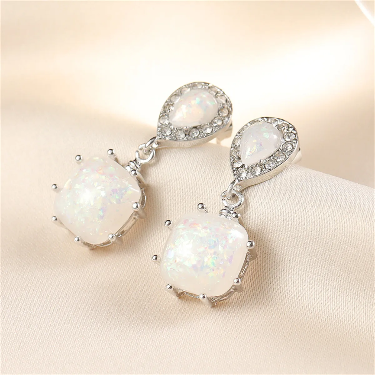 Resin & Cubic Zirconia Drop Earrings