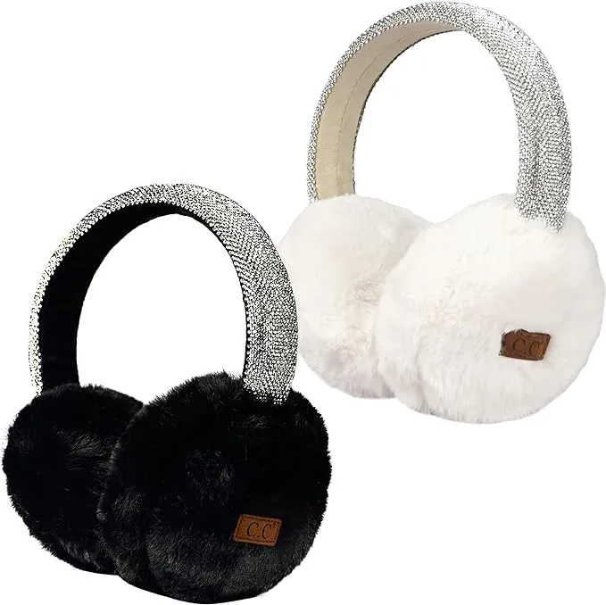Rhinestone Adjustable Fuzzy Ear Muffs by Funky Junque