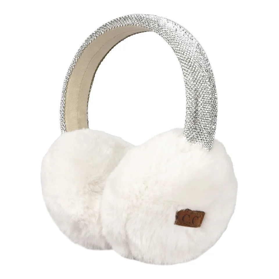 Rhinestone Adjustable Fuzzy Ear Muffs by Funky Junque