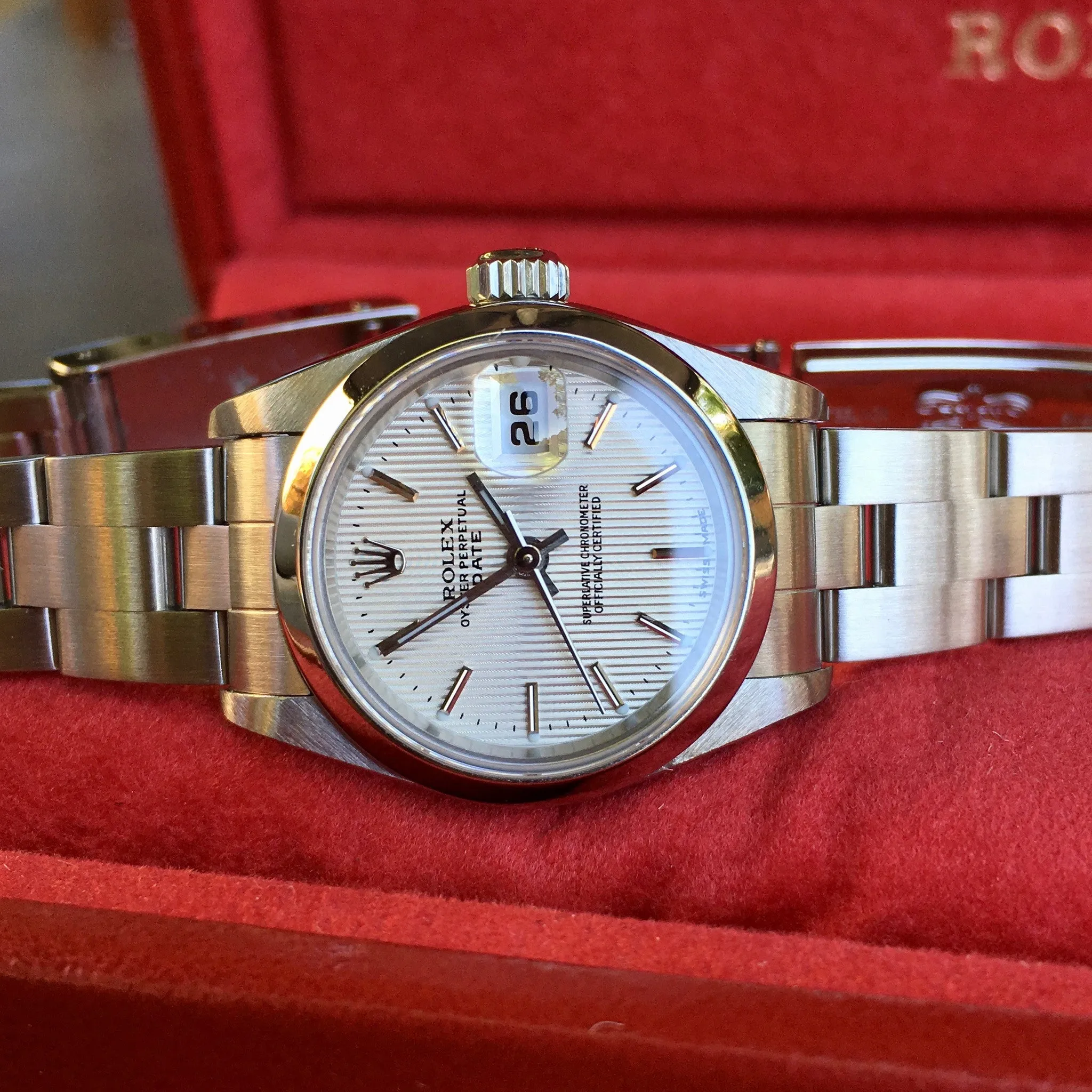 Rolex Date 79160 Silver Tapestry Automatic Stainless Steel Wristwatch Box Papers