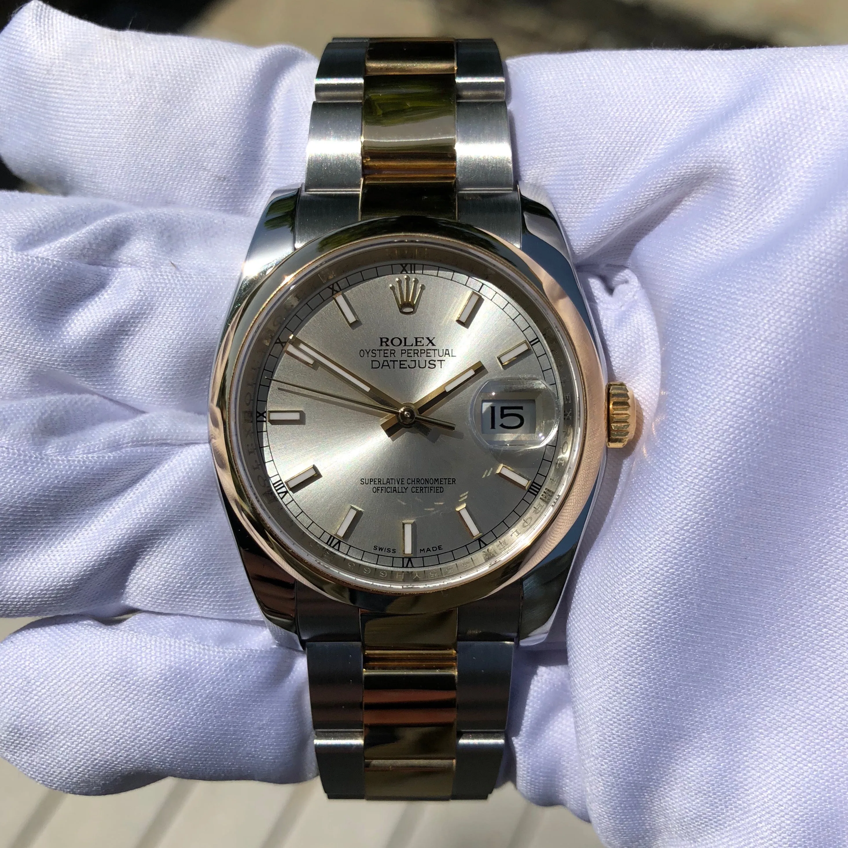 Rolex Datejust 116203 Two Tone Steel 18K Gold Silver Dial Scrambled Serial Wristwatch