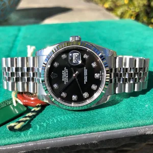 Rolex Datejust 116234 Black Diamond 36mm Jubilee Wristwatch Box & Papers New Unworn