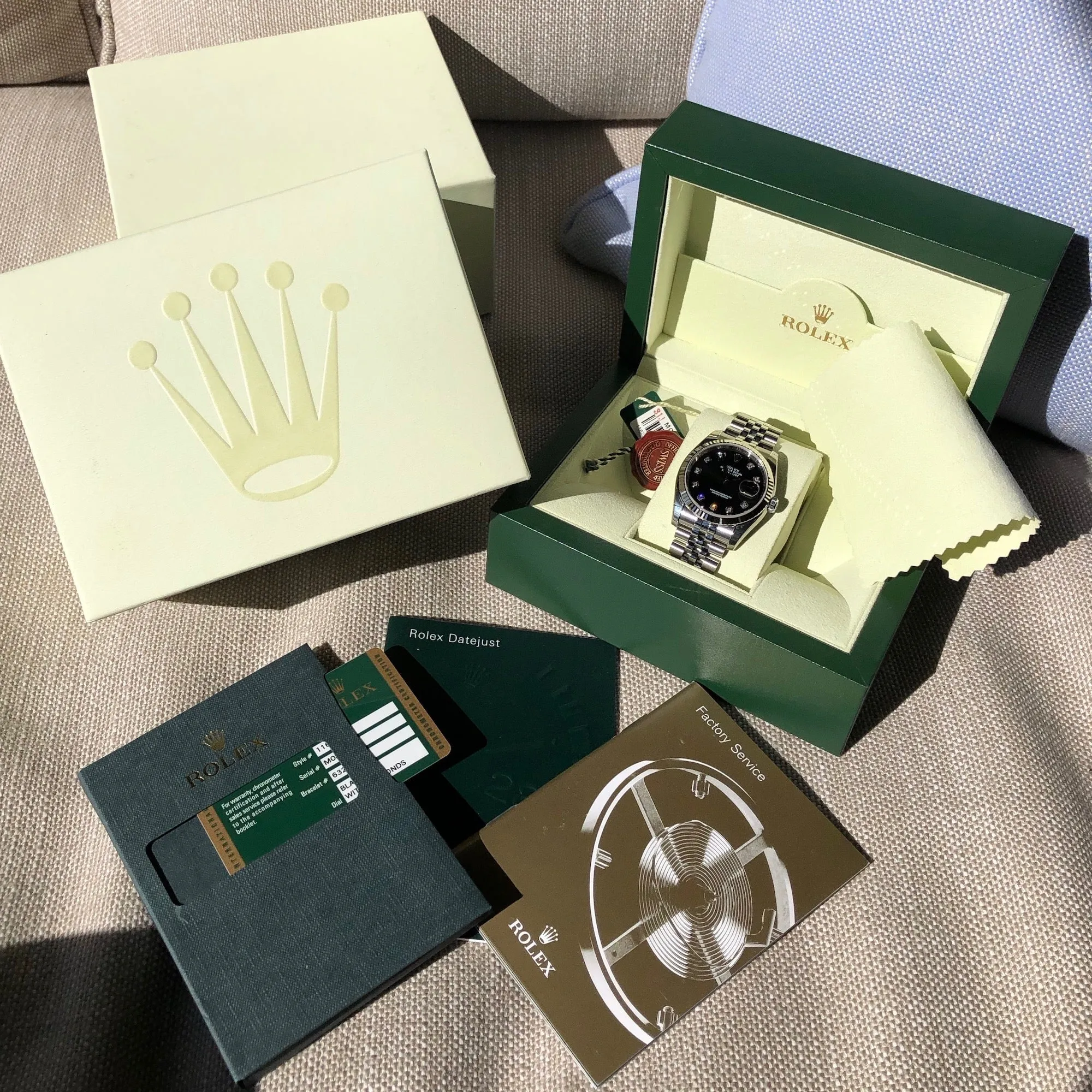 Rolex Datejust 116234 Black Diamond 36mm Jubilee Wristwatch Box & Papers New Unworn