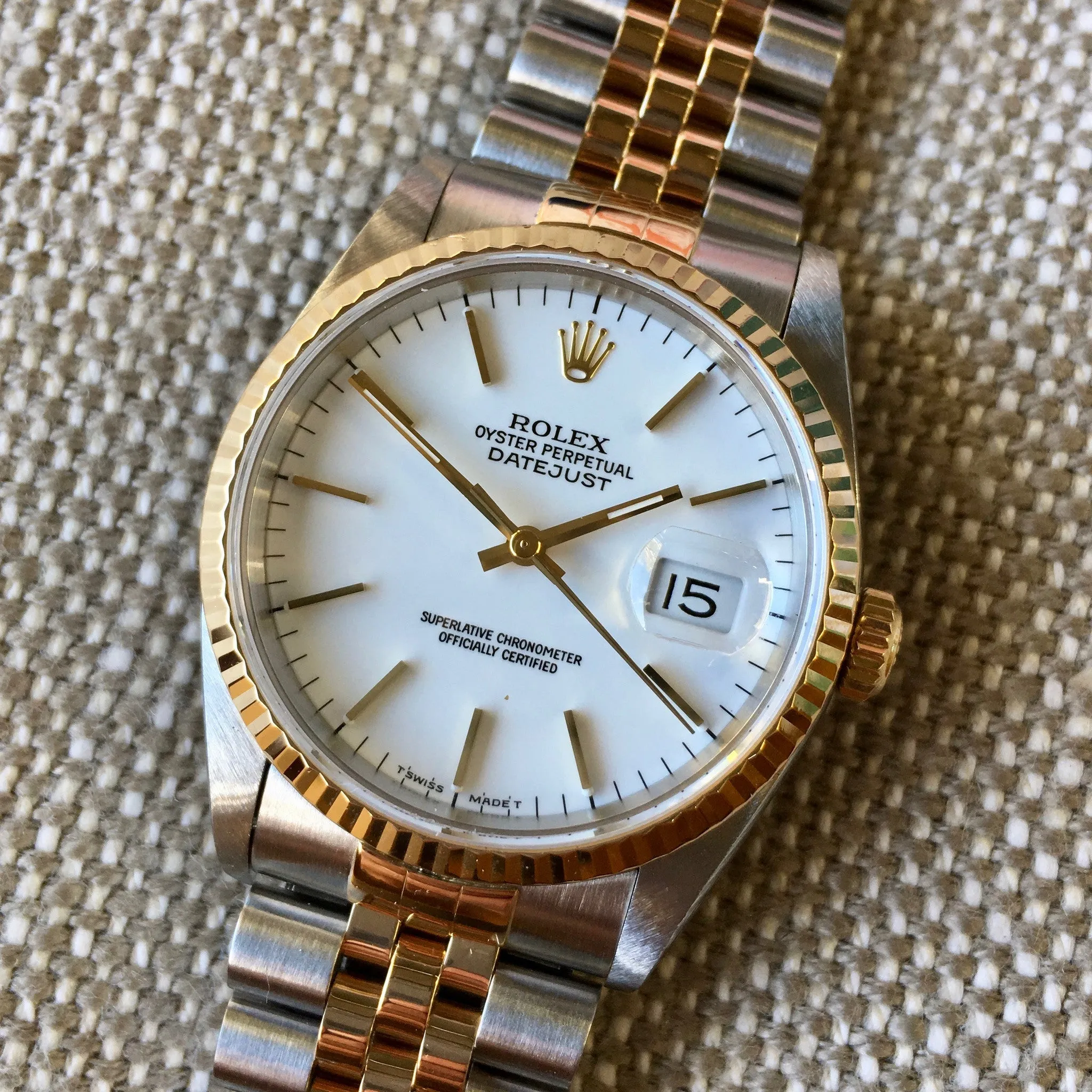 Rolex Datejust 16233 White Stick Two Tone Cal. 3135 "S" 1993 Serial Watch