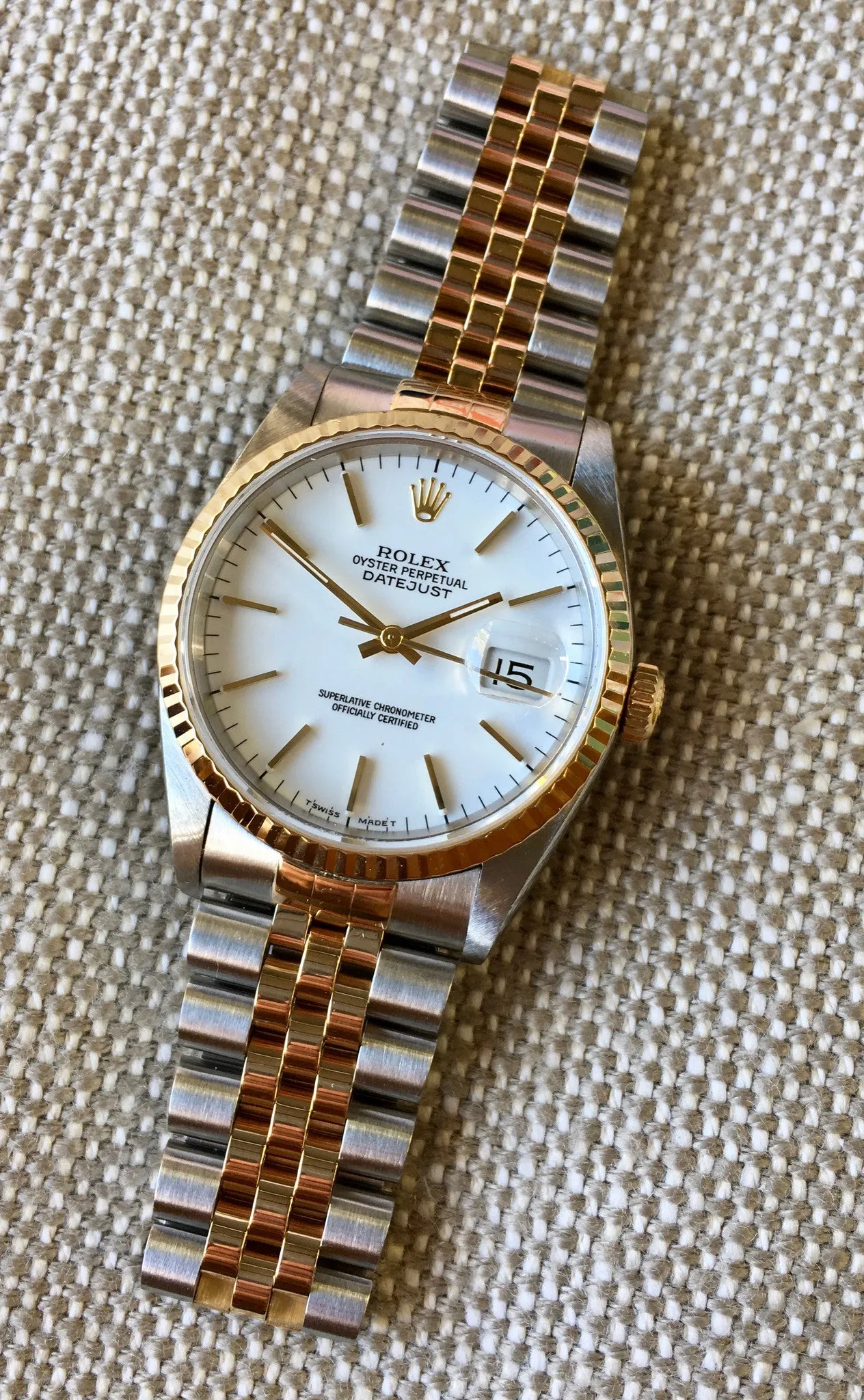 Rolex Datejust 16233 White Stick Two Tone Cal. 3135 "S" 1993 Serial Watch