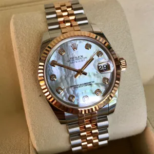 Rolex Datejust 178271 MOP Diamond Dial 31mm Midsize Steel Rose Gold Wristwatch Box Papers