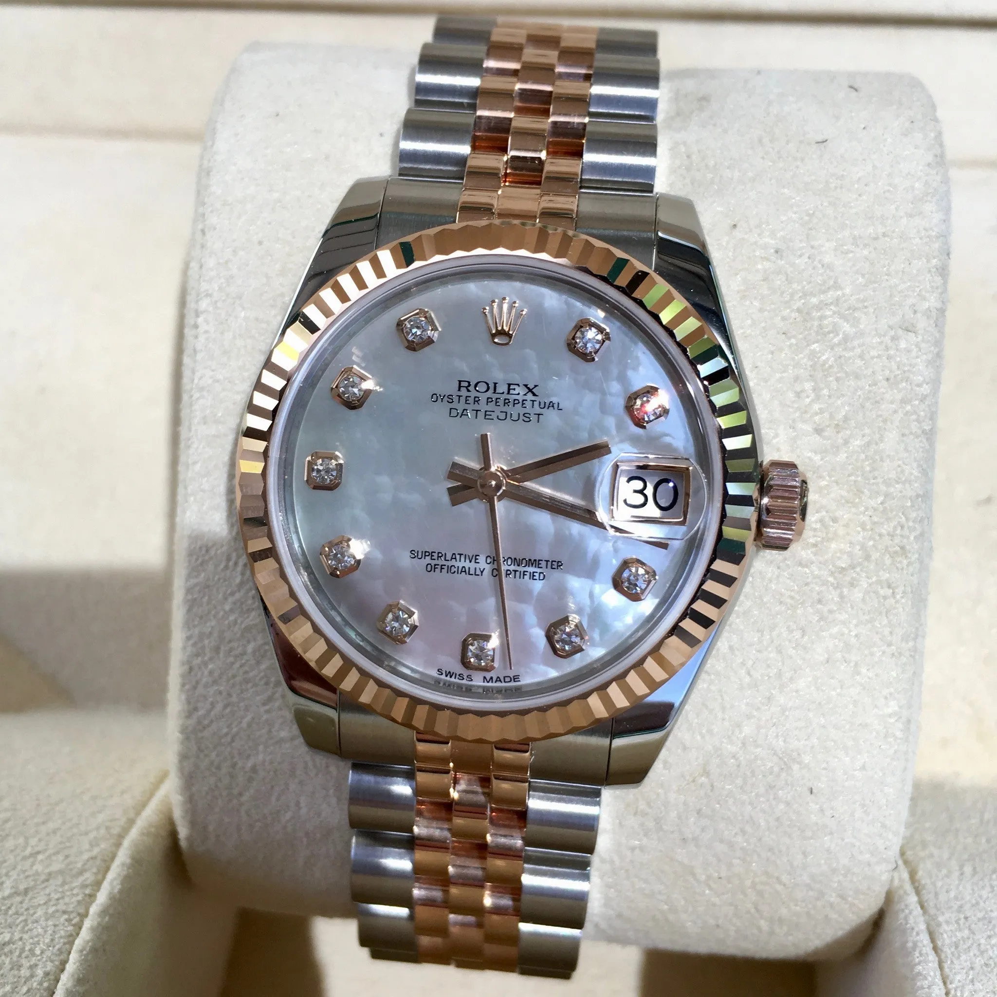 Rolex Datejust 178271 MOP Diamond Dial 31mm Midsize Steel Rose Gold Wristwatch Box Papers