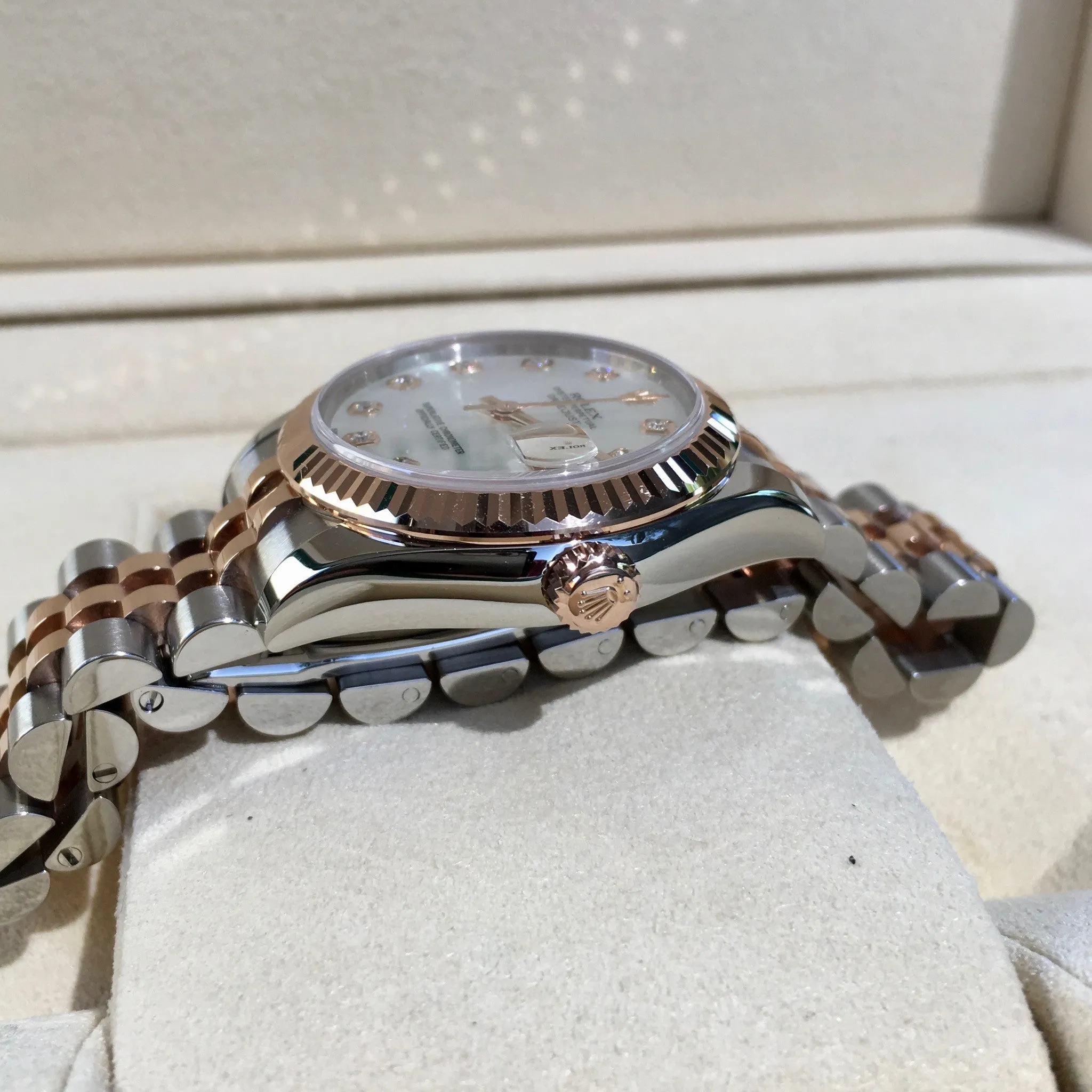 Rolex Datejust 178271 MOP Diamond Dial 31mm Midsize Steel Rose Gold Wristwatch Box Papers