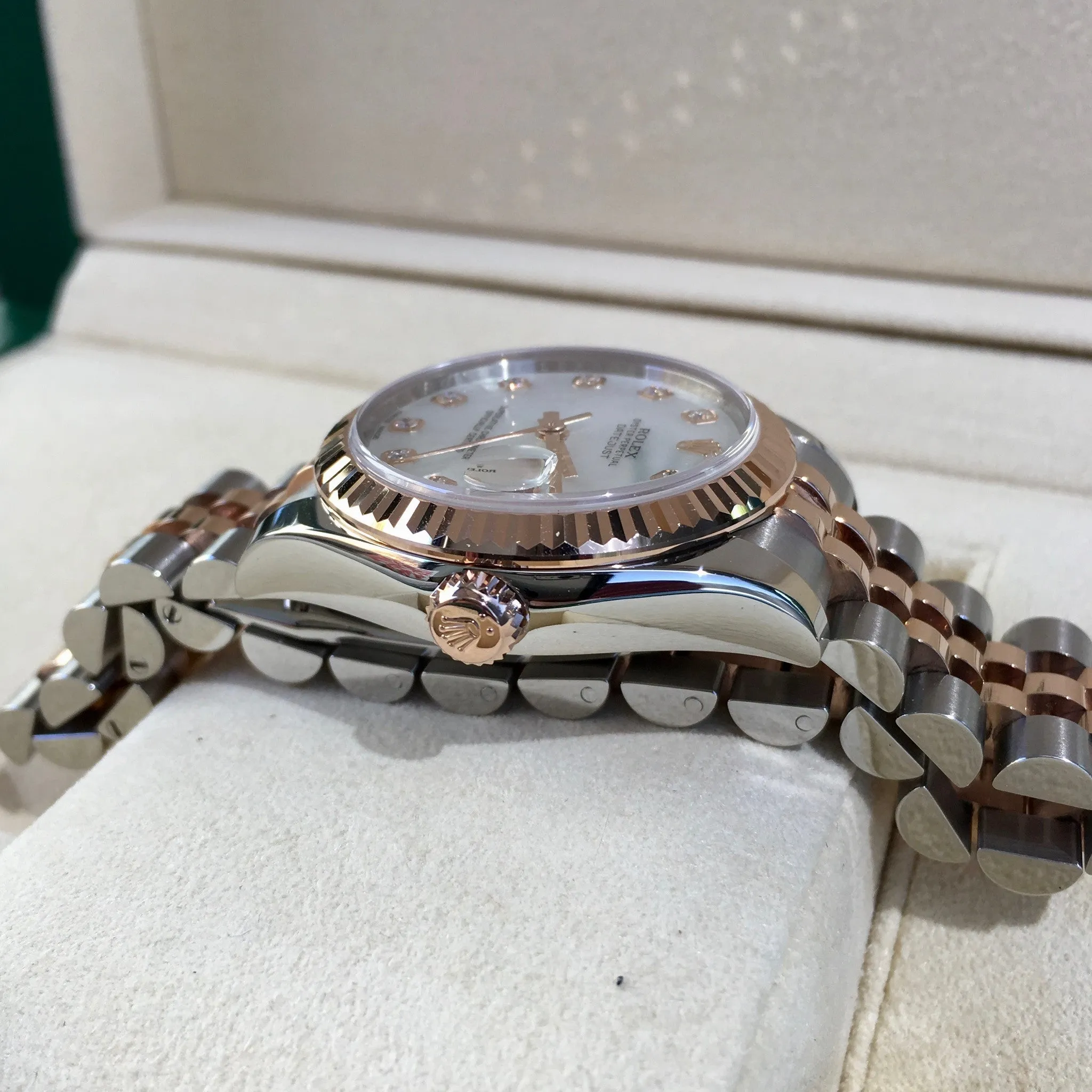 Rolex Datejust 178271 MOP Diamond Dial 31mm Midsize Steel Rose Gold Wristwatch Box Papers