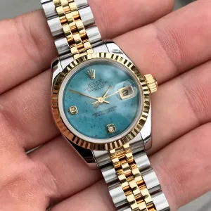 Rolex Datejust 179173 Jadeite Blue Diamond Dial Ladies Jubilee Two Tone Automatic Wristwatch Box & Papers