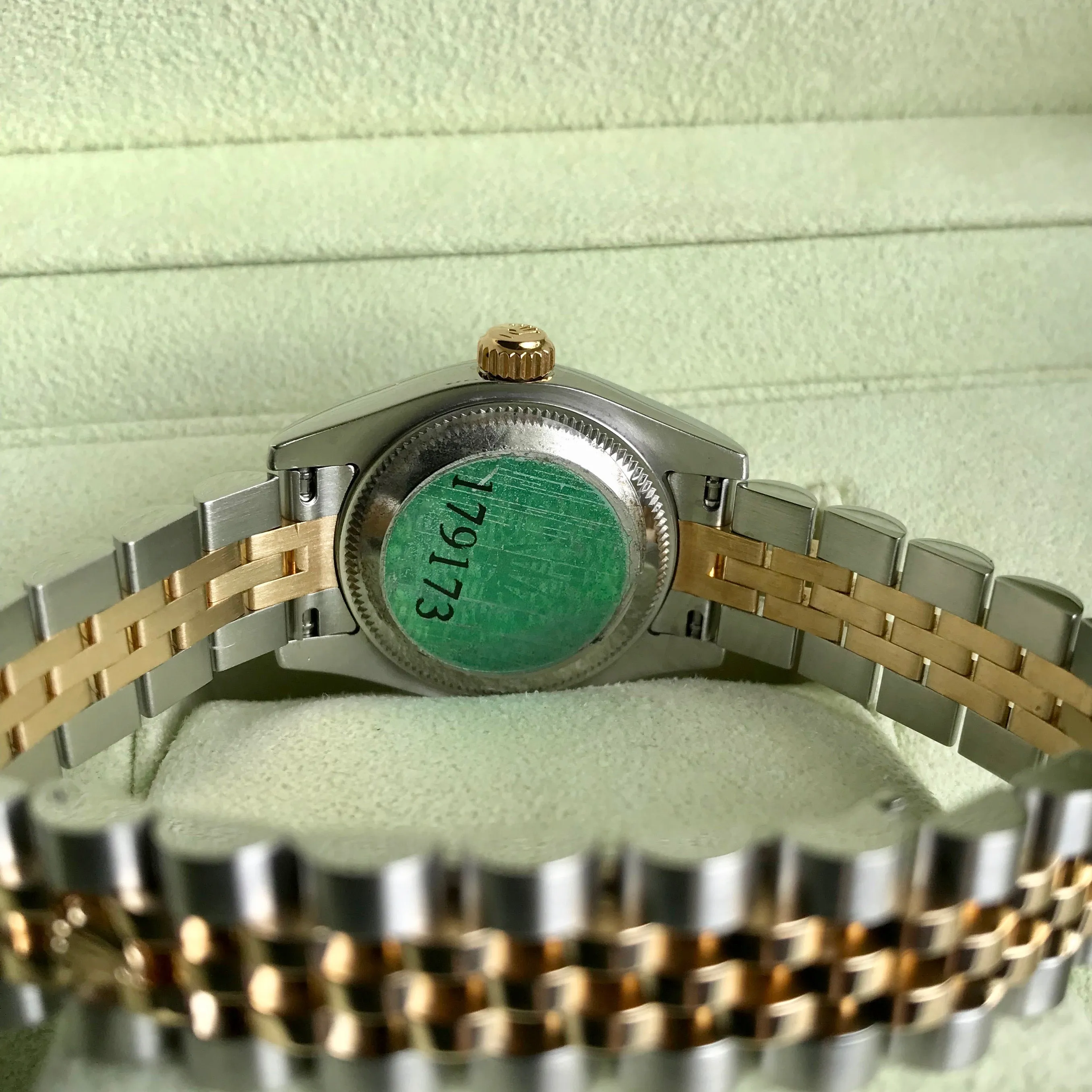 Rolex Datejust 179173 Jadeite Blue Diamond Dial Ladies Jubilee Two Tone Automatic Wristwatch Box & Papers