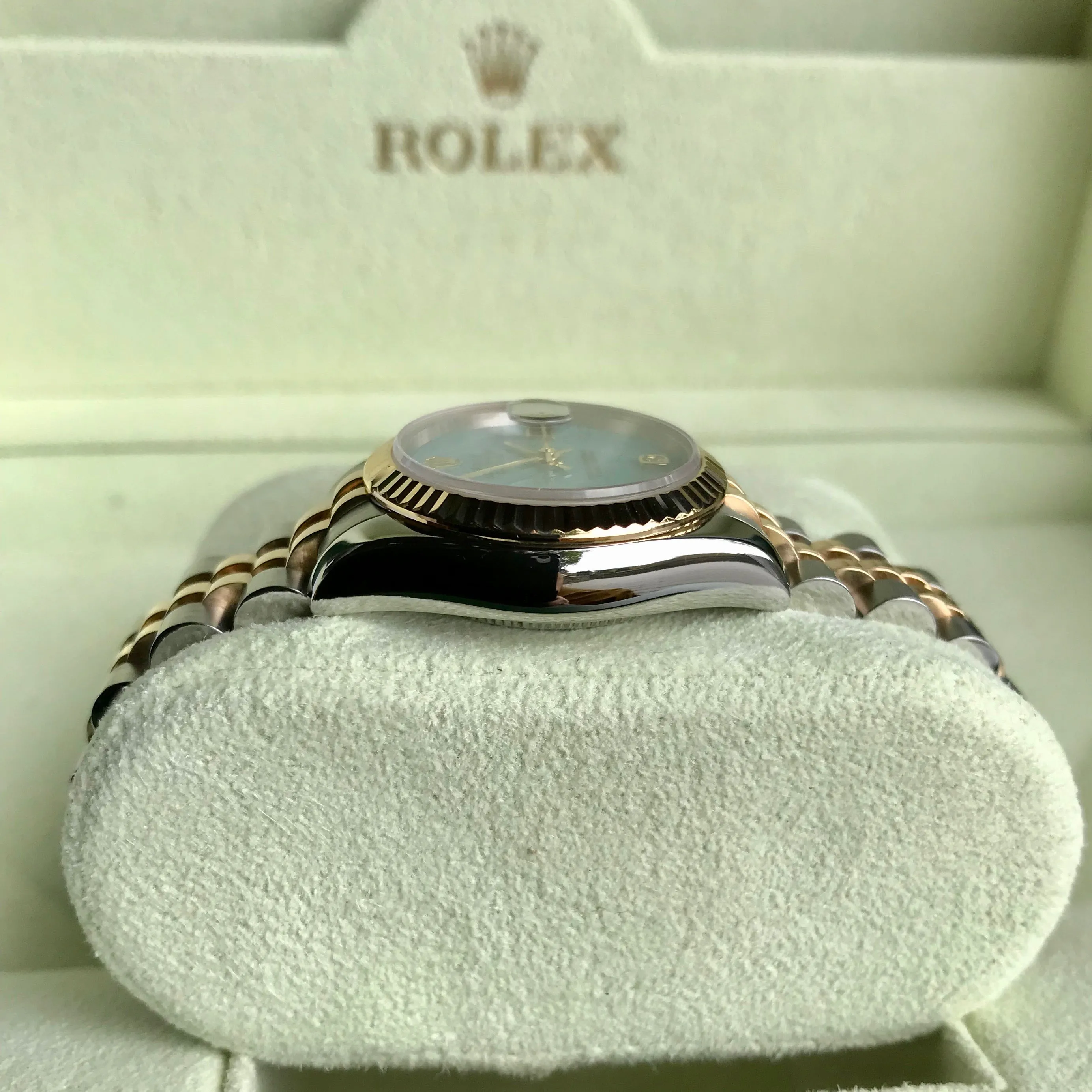 Rolex Datejust 179173 Jadeite Blue Diamond Dial Ladies Jubilee Two Tone Automatic Wristwatch Box & Papers