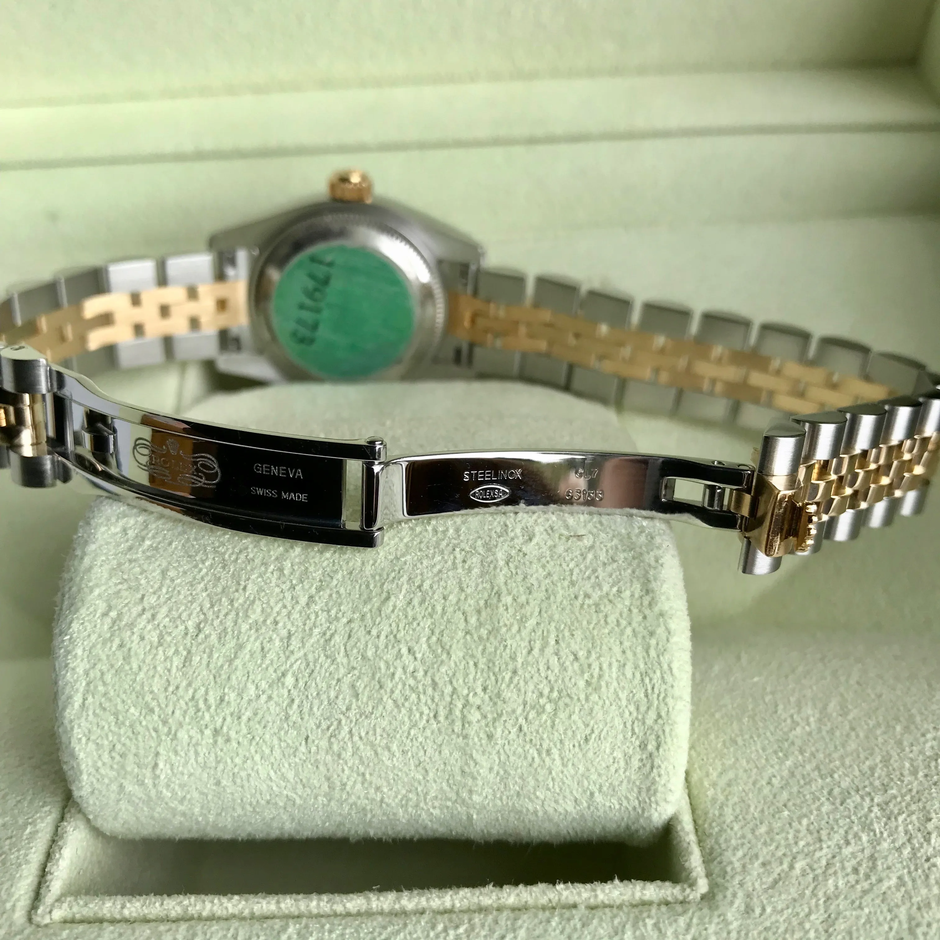 Rolex Datejust 179173 Jadeite Blue Diamond Dial Ladies Jubilee Two Tone Automatic Wristwatch Box & Papers