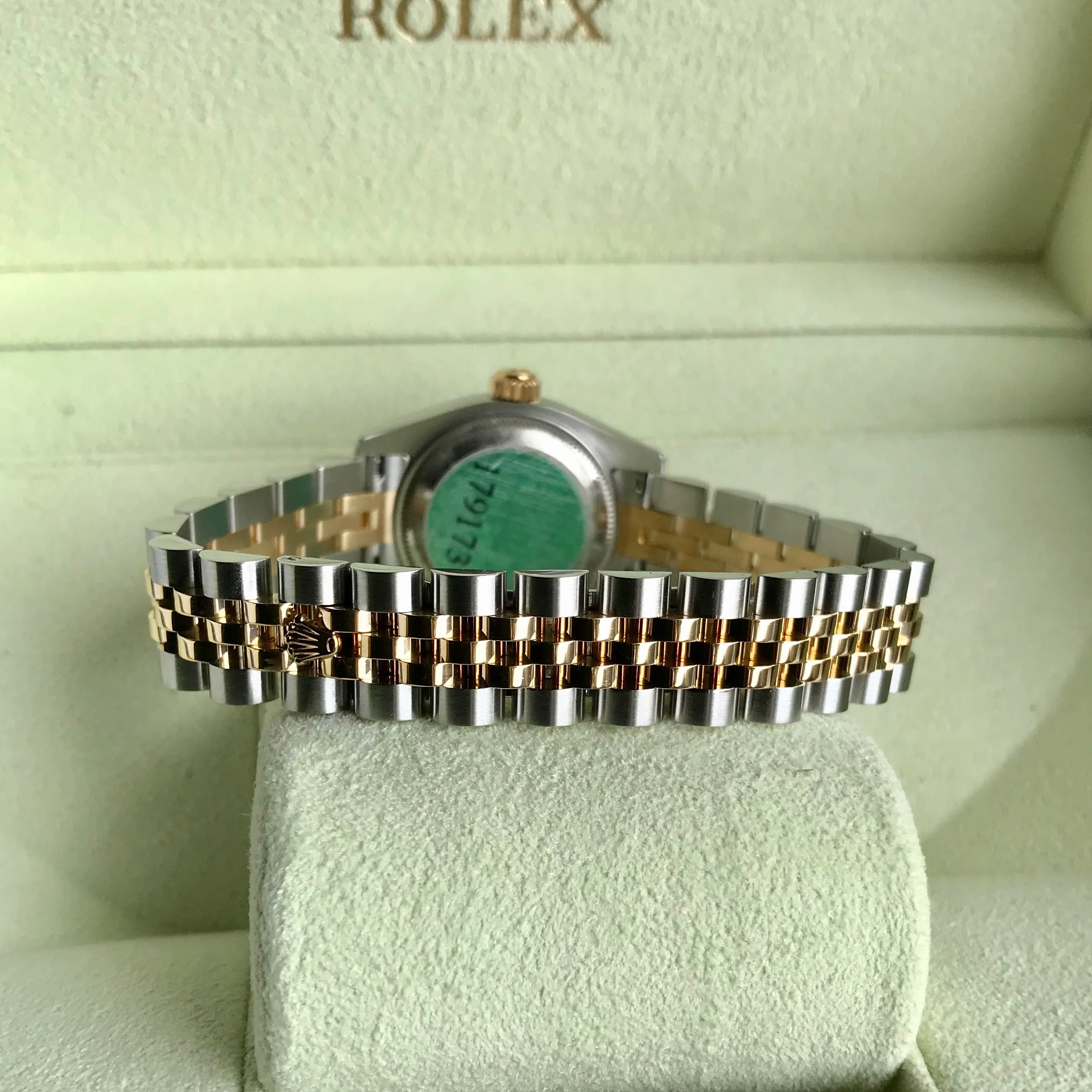 Rolex Datejust 179173 Jadeite Blue Diamond Dial Ladies Jubilee Two Tone Automatic Wristwatch Box & Papers