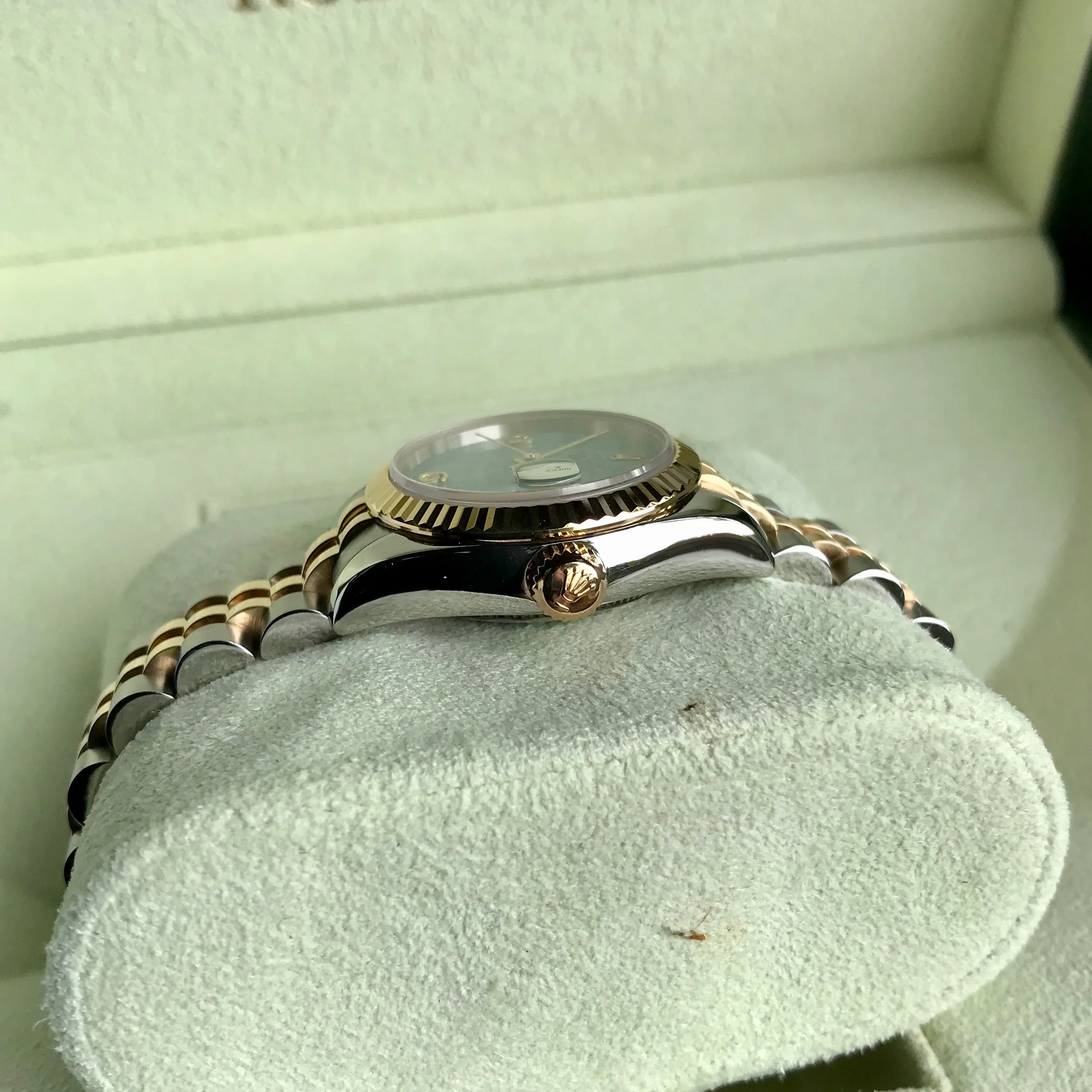Rolex Datejust 179173 Jadeite Blue Diamond Dial Ladies Jubilee Two Tone Automatic Wristwatch Box & Papers