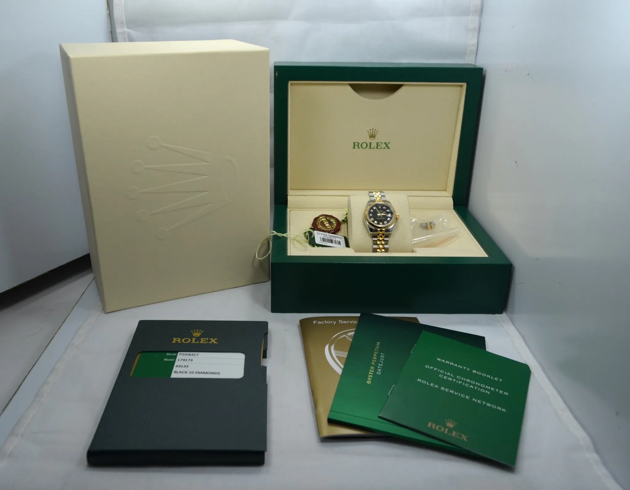 Rolex Datejust 179173 Ladies Diamond Dial Two Tone Steel Gold Random Serial Wristwatch