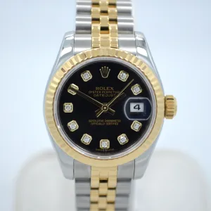 Rolex Datejust 179173 Ladies Diamond Dial Two Tone Steel Gold Random Serial Wristwatch