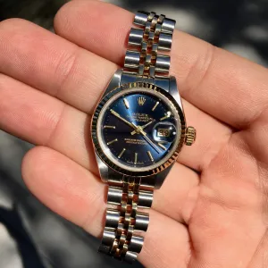 Rolex Datejust 69173 Blue Dial Ladies Two Tone Steel Gold Jubilee Wristwatch 1986