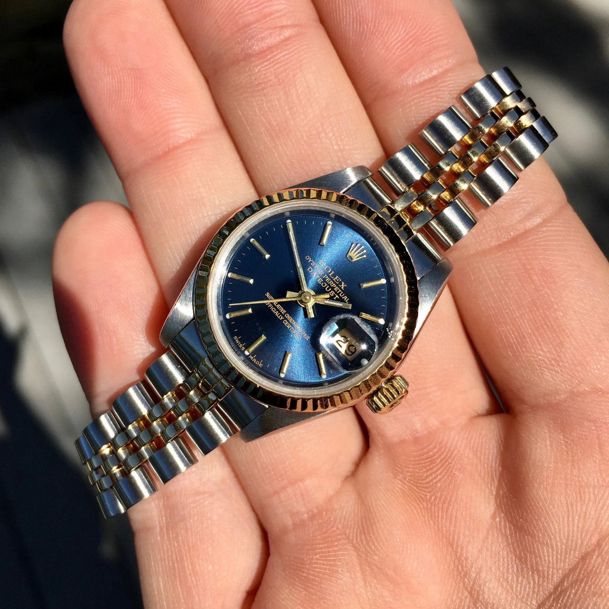 Rolex Datejust 69173 Blue Dial Ladies Two Tone Steel Gold Jubilee Wristwatch 1986