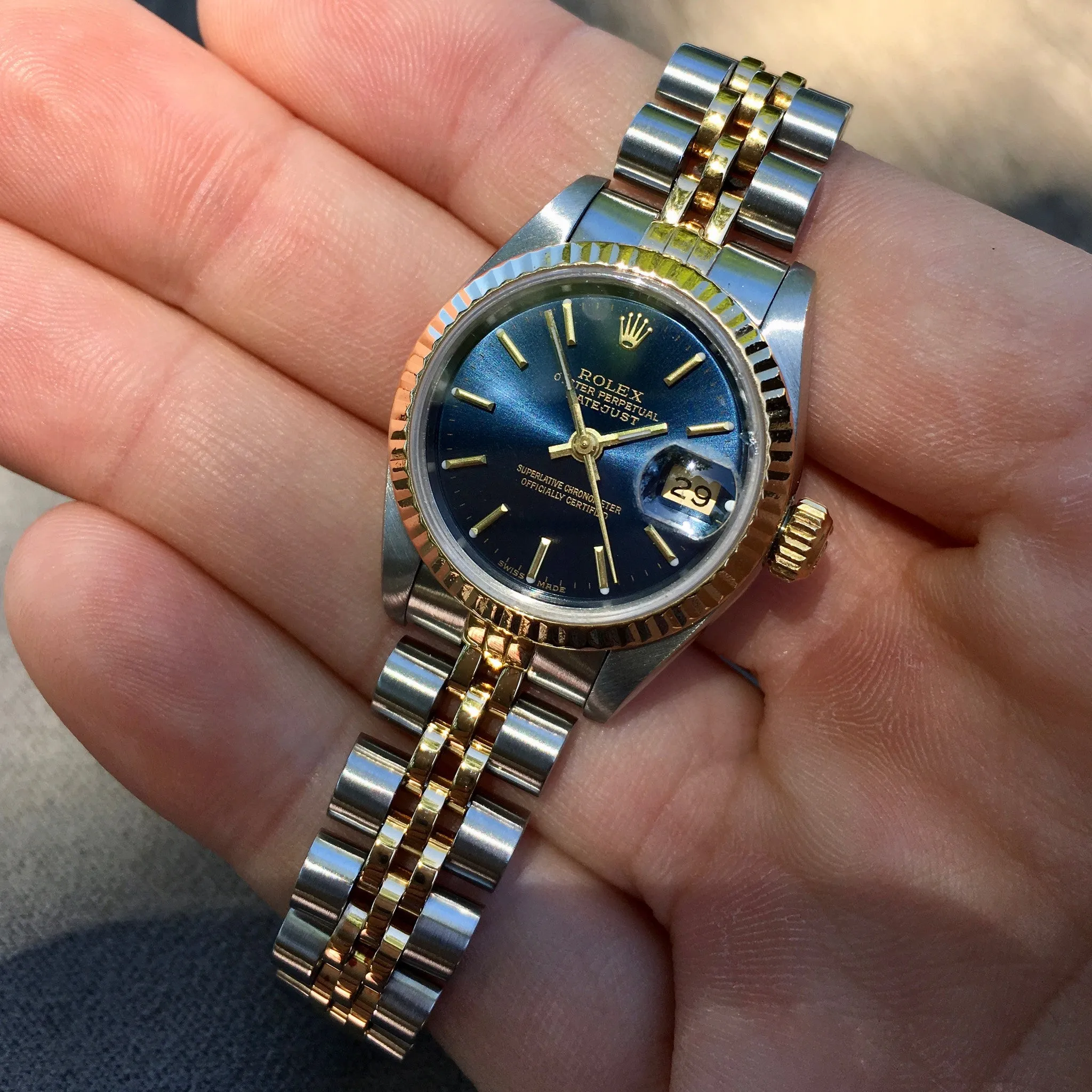 Rolex Datejust 69173 Blue Dial Ladies Two Tone Steel Gold Jubilee Wristwatch 1986