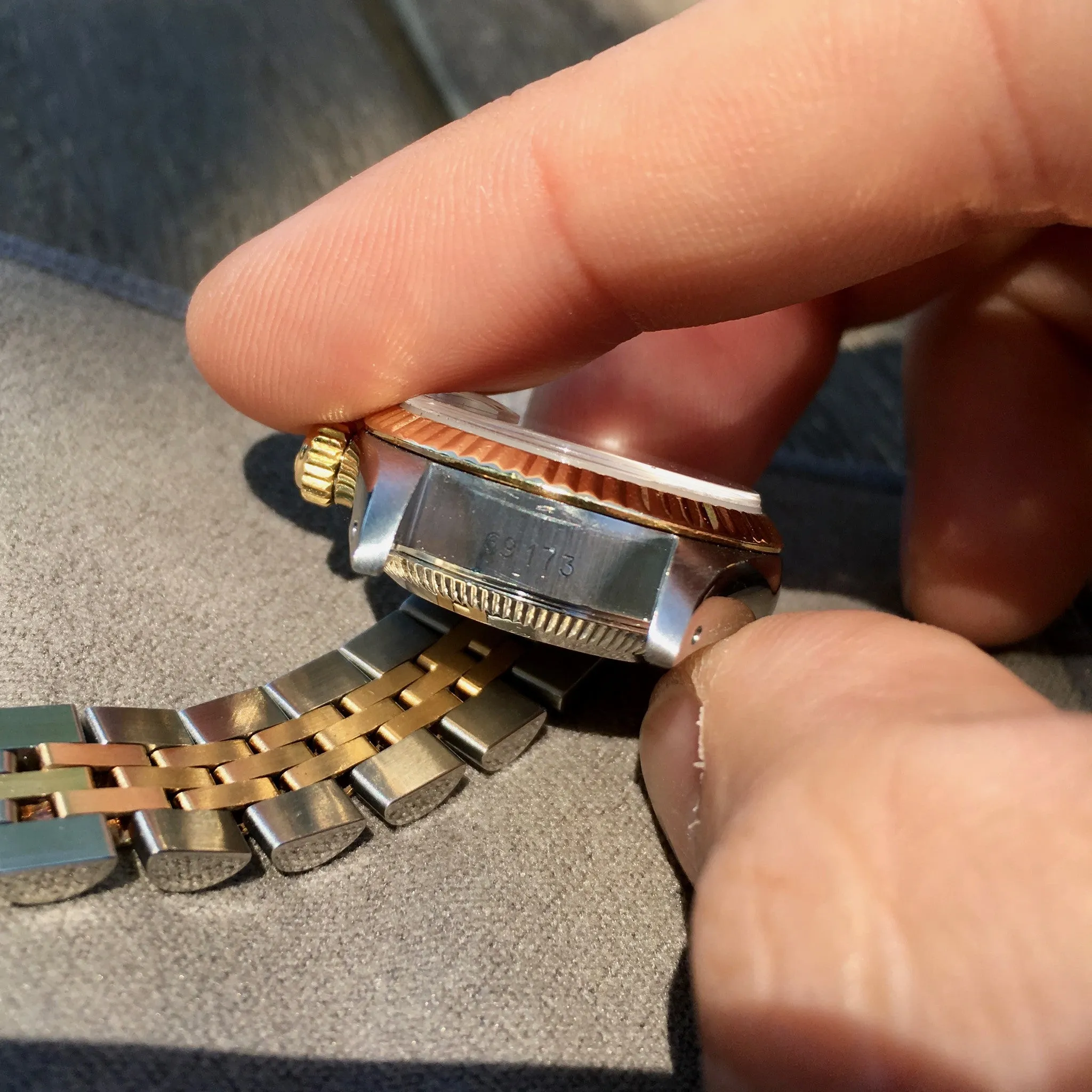 Rolex Datejust 69173 Blue Dial Ladies Two Tone Steel Gold Jubilee Wristwatch 1986