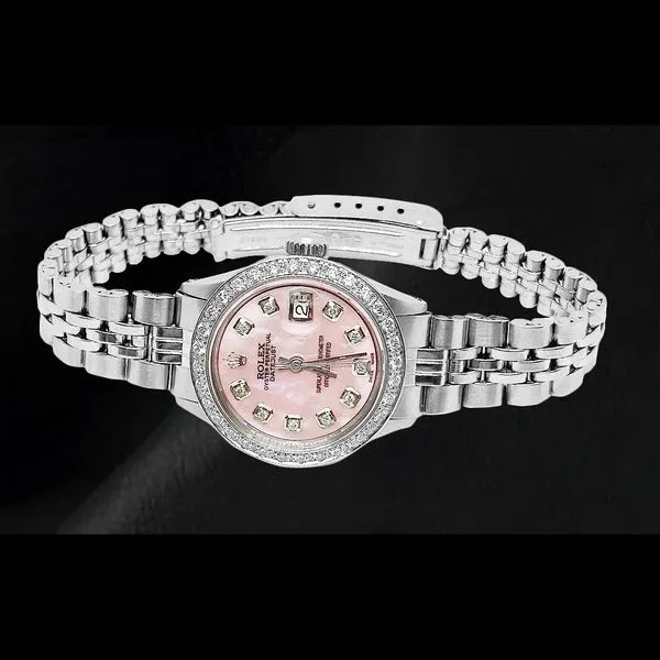 Rolex Datejust Ss Jubilee Bracelet Pink Mop Diamond Dial Ladies Watch