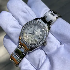 Rolex Pearlmaster 80299 Silver Jubilee Diamond Dial Bezel 18K White Gold Ladies Wristwatch Box & Papers