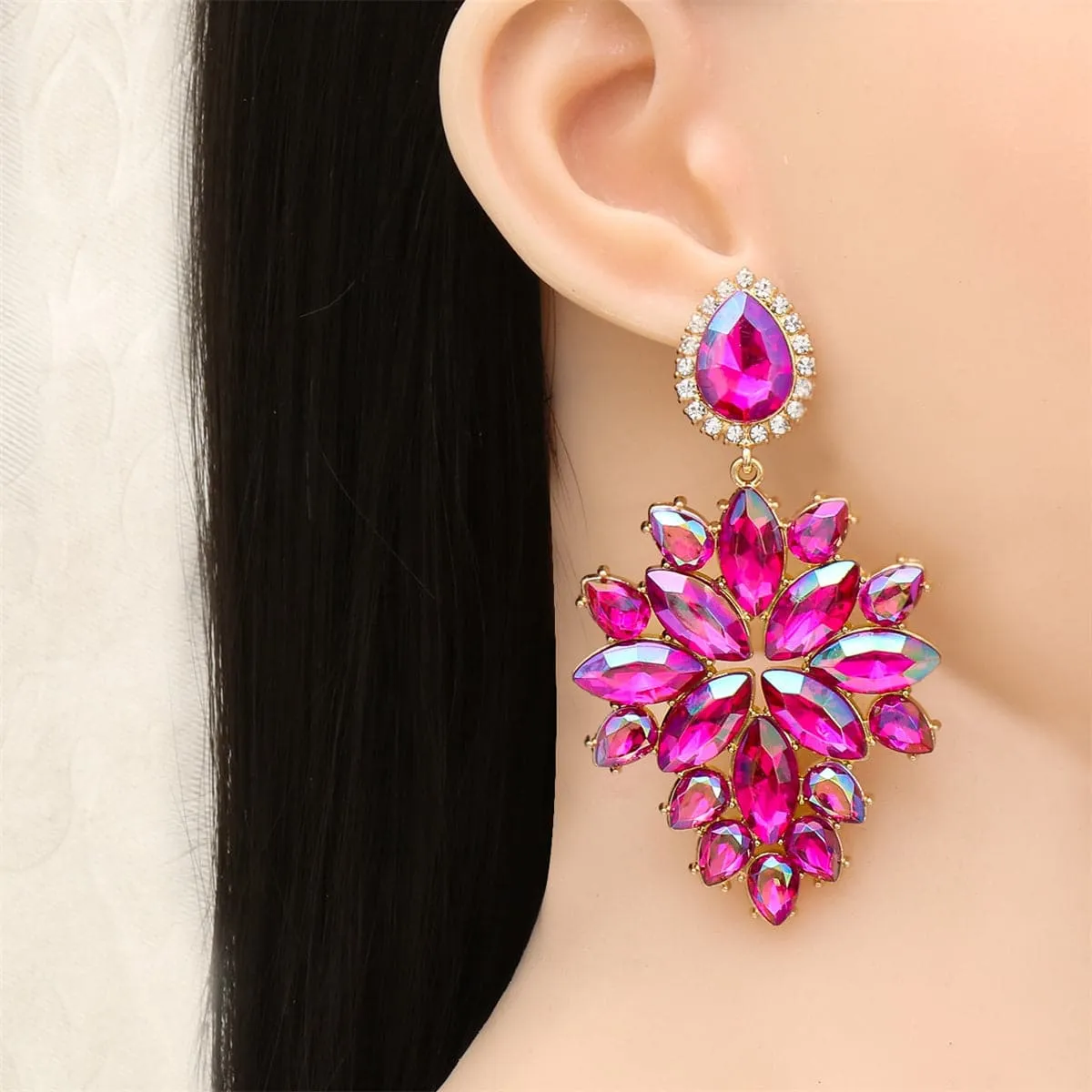 Rose Crystal & 18K Gold-Plated Marquise-Cut Chandelier Drop Earrings
