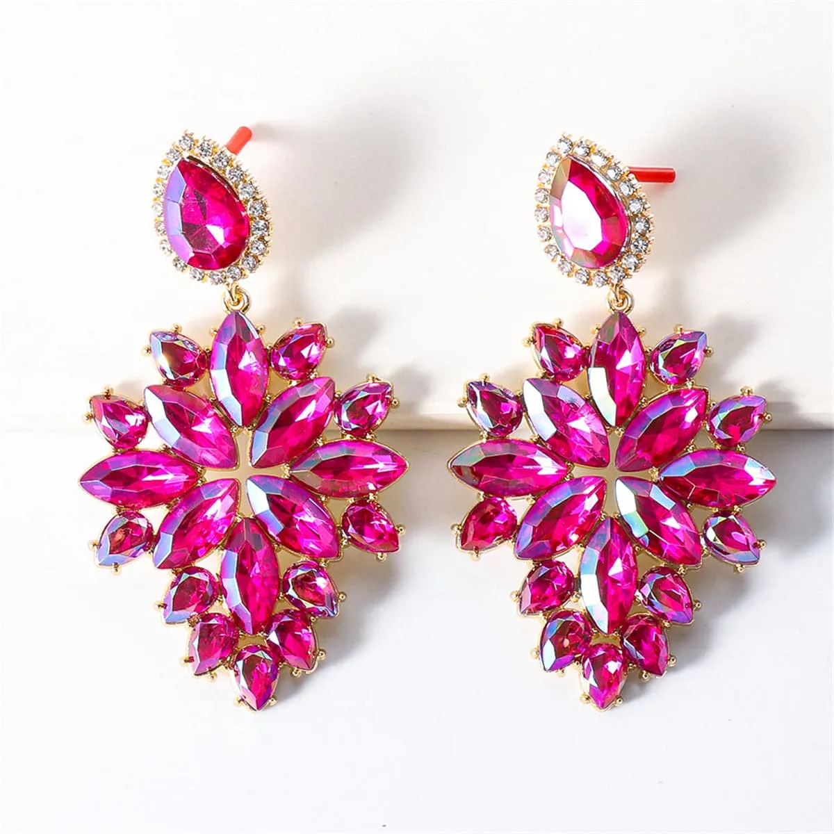 Rose Crystal & 18K Gold-Plated Marquise-Cut Chandelier Drop Earrings